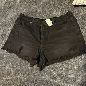 Aerie Black Jean Shorts with Distressed Hem
